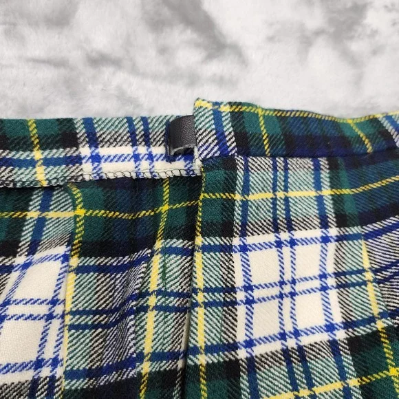 Vintage Skirt Women 14 Green Blue Tartan Plaid Wool Pleated Maxi Buckle Pin Kilt